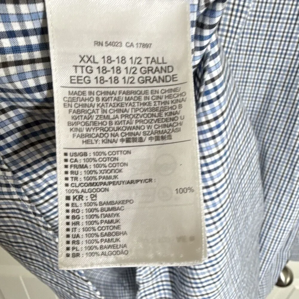 Banana Republic Non-Iron Classic Fit Blue/White Check Shirt XXL Tall